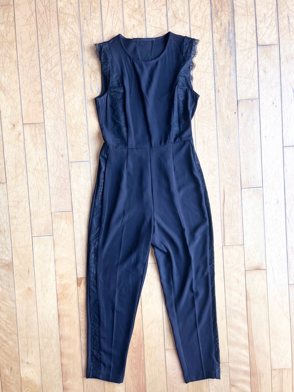 Black Lace-Trim Sleeveless Jumpsuit